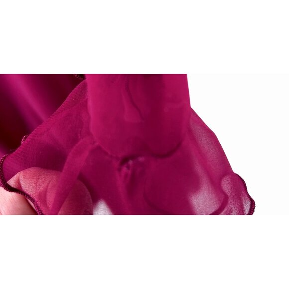 VINTAGE MISS ELLIETTE MAGENTA WINE SHEER LONG SLEEVE RUFFLE DRESS MCM FORMAL - 1 - Picture 7 of 9